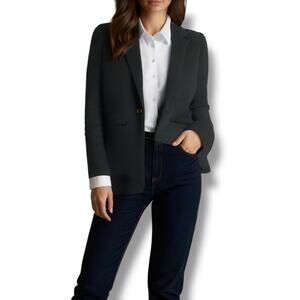 Whistles Size 4 Single Button Blazer‎ Jacket Black Stretch Knit Preppy Academia